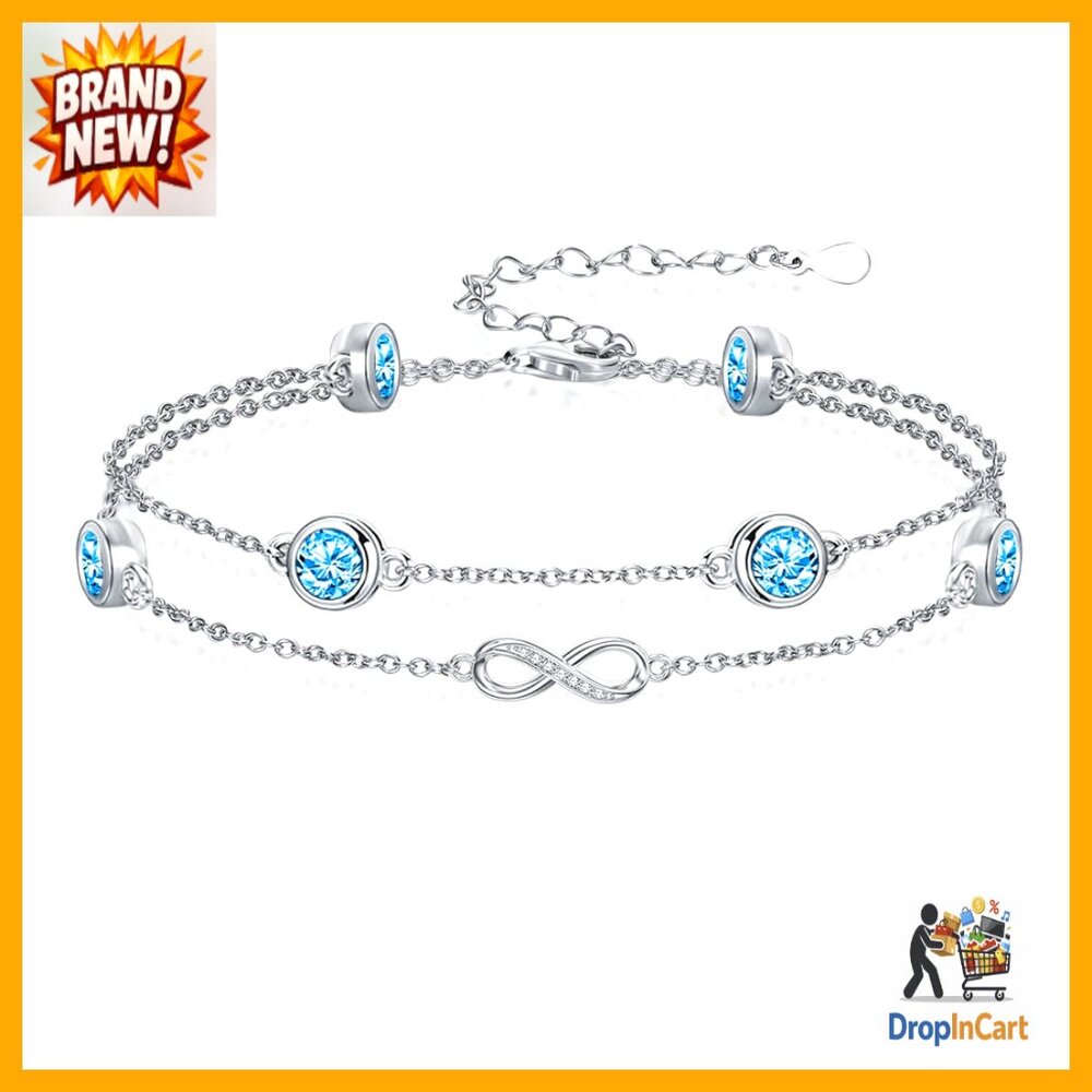 Sterling Silver Adjustable Anklet Infinity Births… - image 1